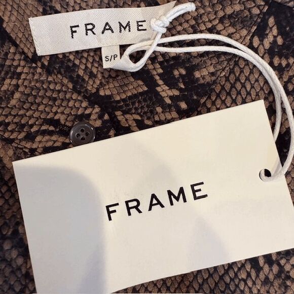 NEW! FRAME Silk Colorblock Blouse Noir Multi Python Print Button Up Size Small - Picture 7 of 12